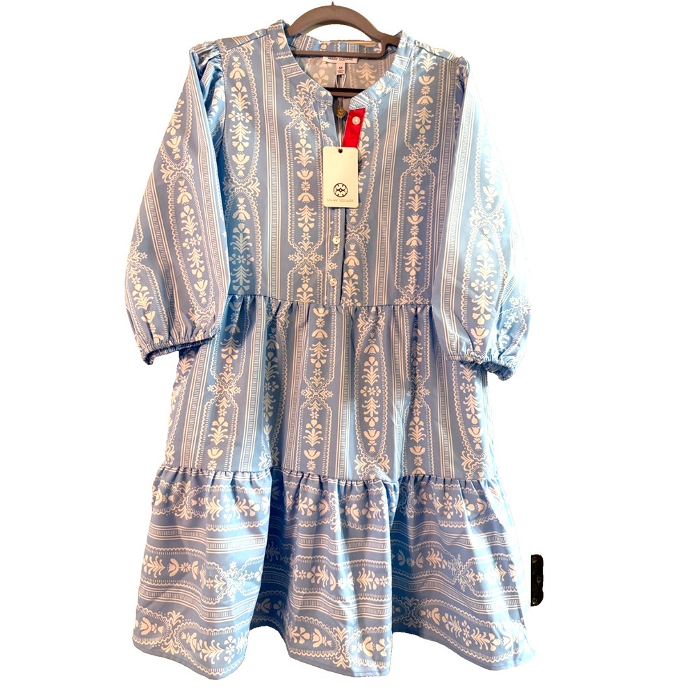 Mary Square Women's Riley Lt. Blue Mini Dress 3/4 Sleeves, Medium